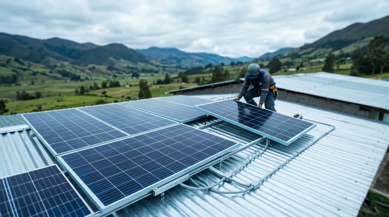 Instalación de paneles solares en vivienda rural